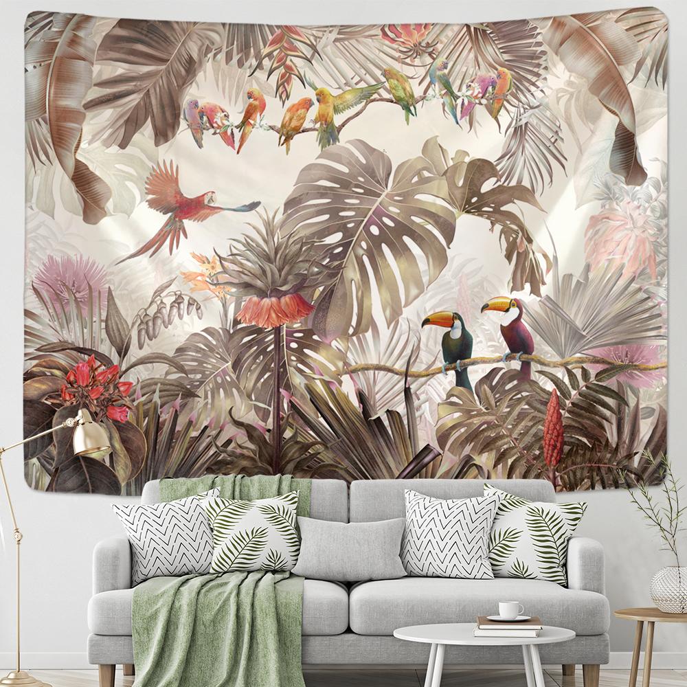 Customizable Palm Tree Tapestry Wall Hanging Tropical Leaves Floral Pattern Wall Beach Mat Animal Background Rug Tapestry