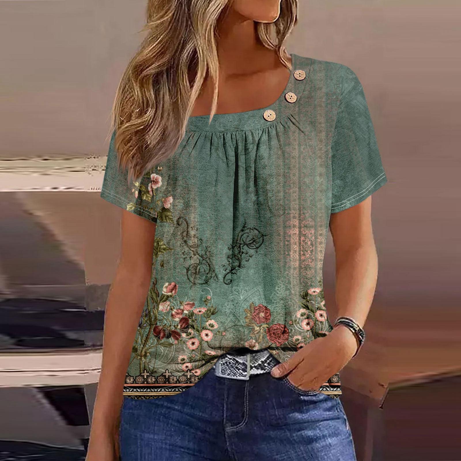 

Летние топы для женщин. Удобные женские топы с круглым вырезом и короткими рукавами. Футболки с принтом для женщин. S