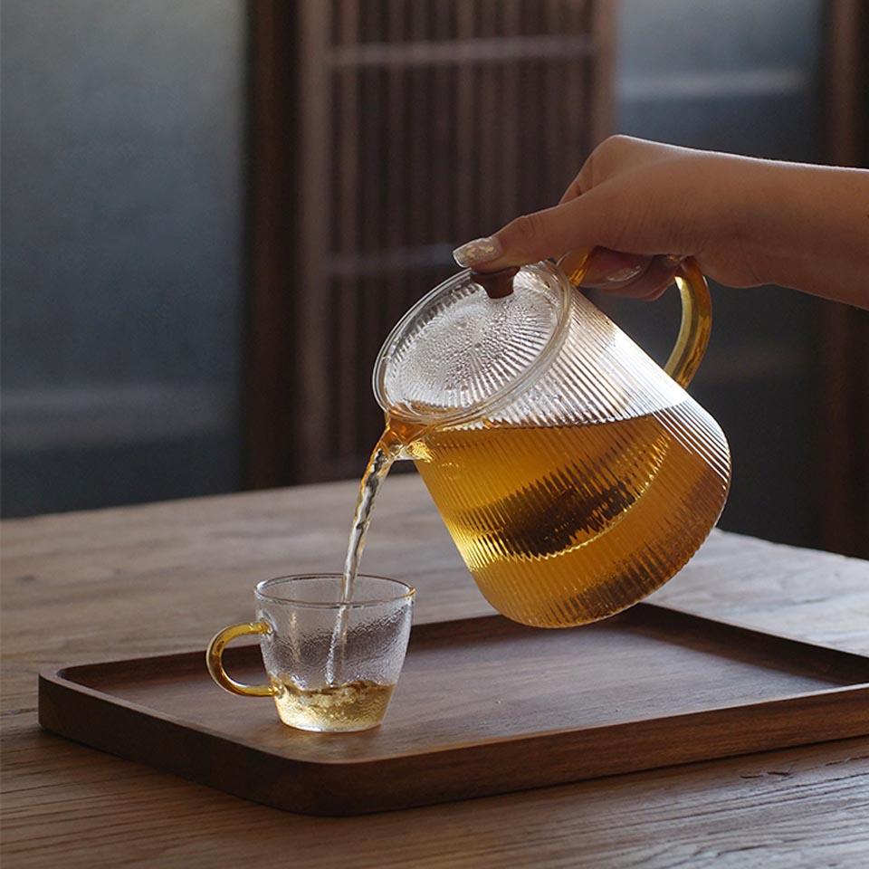 Vertical Stripes Crystal Glass Teapot with Removable Filter Puer Kettle Flower Tea Set Infuser Coffee Teaware
