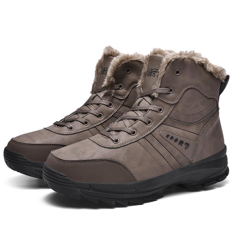 

Winter Unisex High-top Outdoor Cotton Shoes Plus Velvet Sports Hiking Shoes Anti-ski Ground Boots 48 коричневий