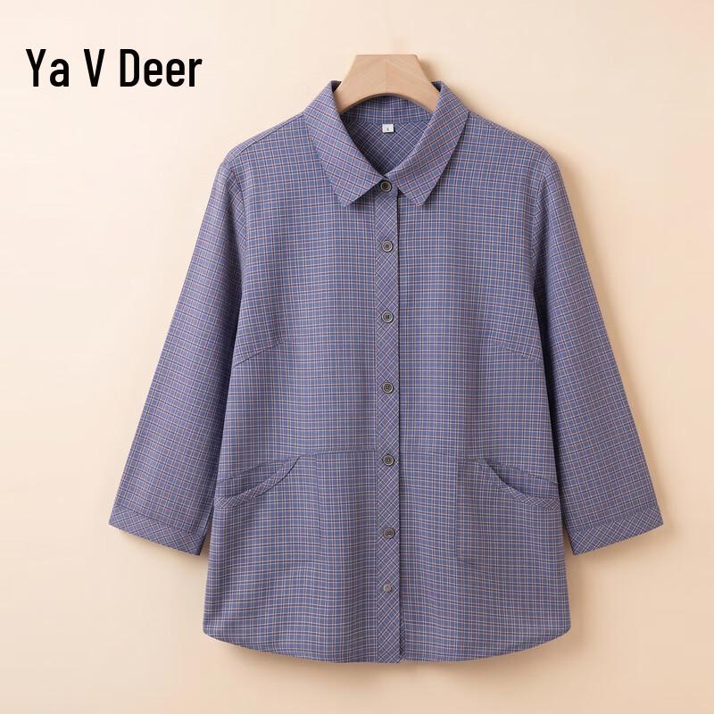 

Yalu Women s Plaid Seven-Sleeve Cotton Shirt L