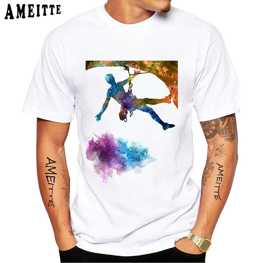 Rock Climbing Climber Funny 3d Print Classic Men T-Shirt New Men Short Sleeve Summer Sport White Casual Tees Hip Hop Tops