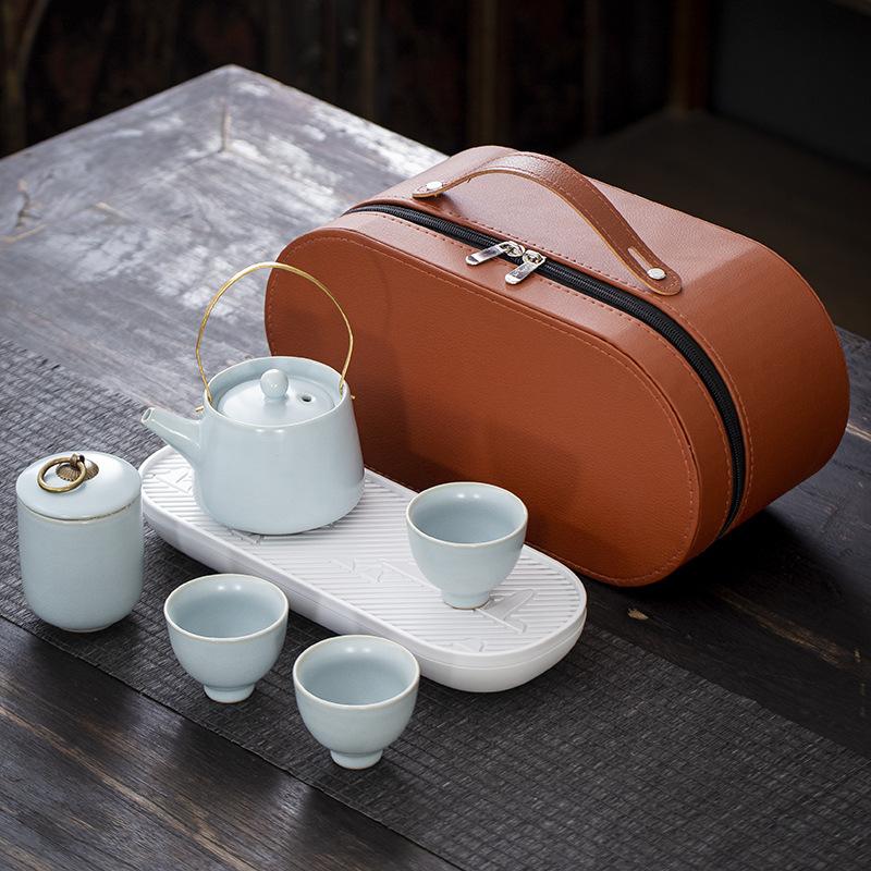 Travel Tea Set Tea Tray Household Kung Fu Tea Set Outdoor Portable Teapot Ceramic New Year Gift