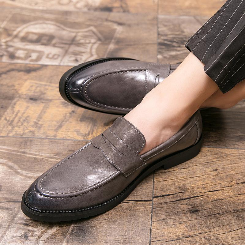 Men's Shoes 46 Large Size Casual Leather Shoes Fashionable Men's Foot Loafers Trendy British Style One-pedal Leather Shoes