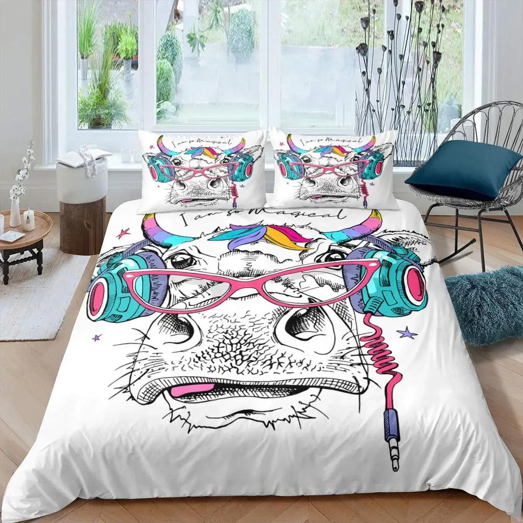 Cute Cow Print Kawaii Highland Cow Bedding Set Single Twin Double Queen King Cal King Size Bed Linen Set