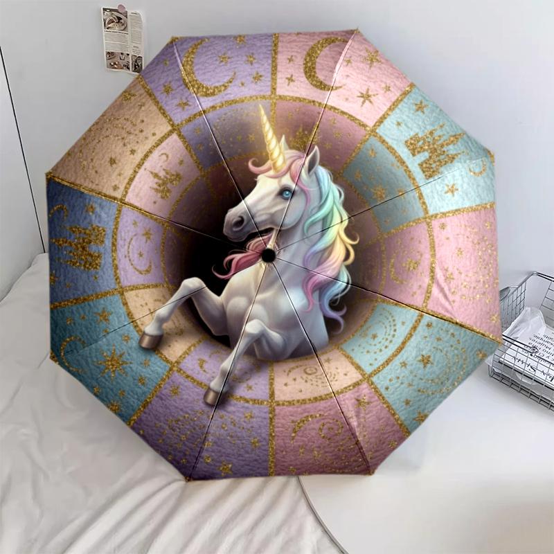 1 ks automatický skládací deštník - kreslený vzor, přenosný a skládací design s 8 žebry, vánoční narozeninové dárky