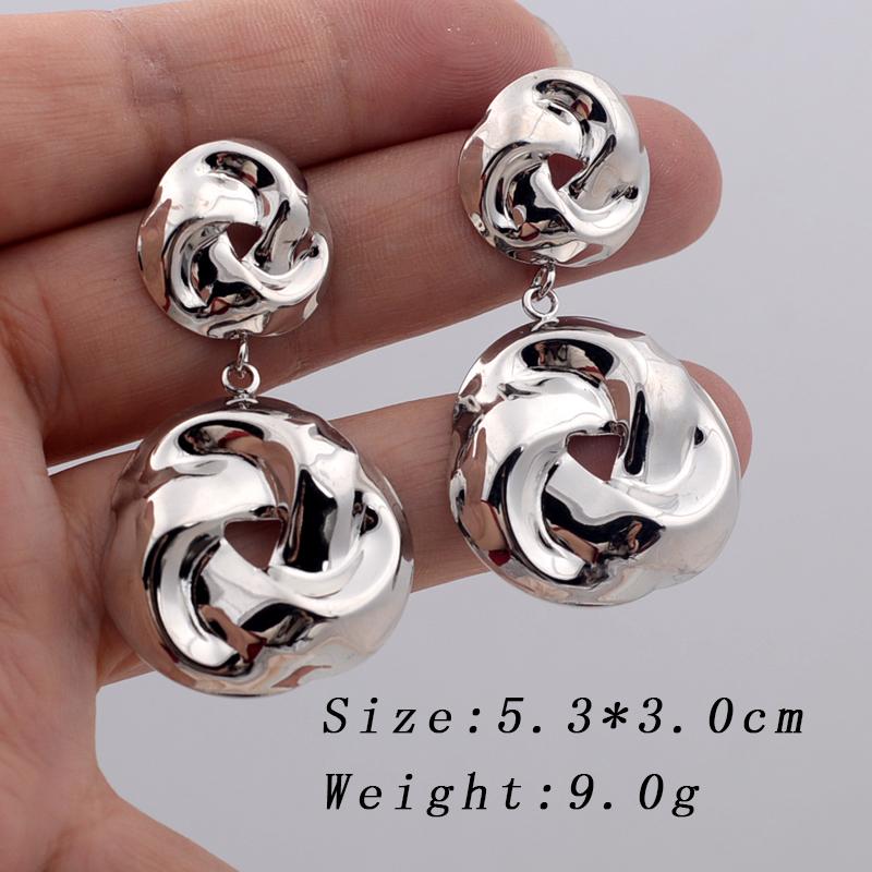 Retro Twist Metal Statement Earrings for Women European Trendy Hollow Out Geometric Round Drop Earrings Party Zircon Gift