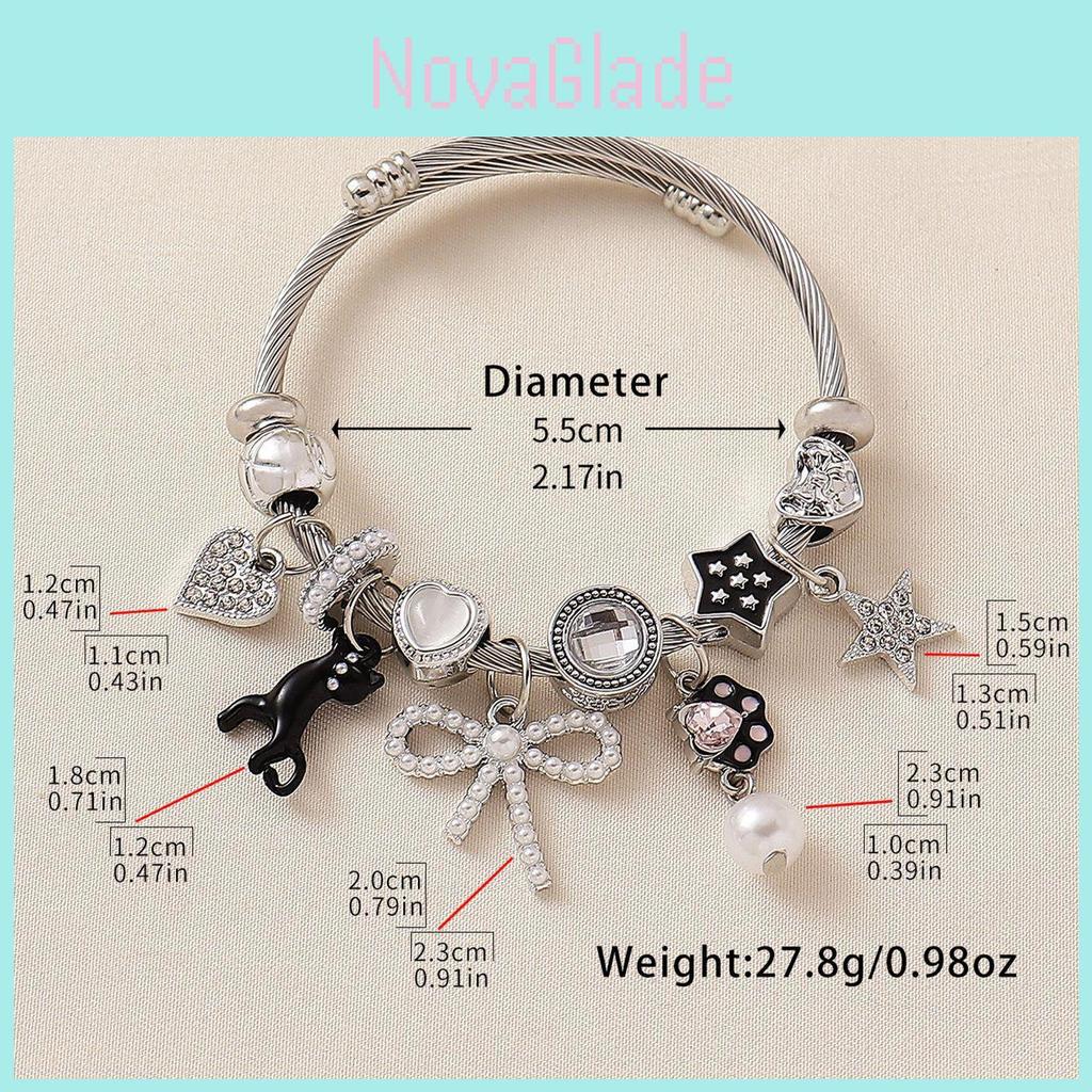Stainless Steel Cat Bowknot Star Charm Bracelet For Fashion Casual Wear