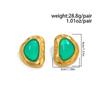 SHIXIN Retro Green Color Folded Stainless Steel Stud Earrings Women Classic 18K Gold Plated Earring Party Accessories Jewelry