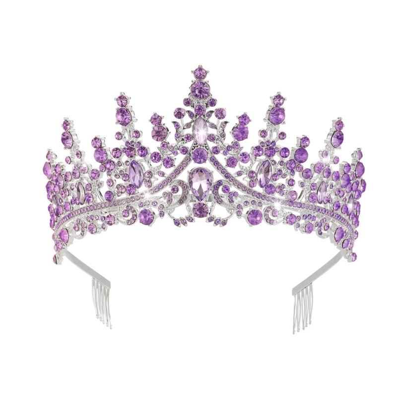 Sparkling Rhinestones Bridal Crowns with Secure Hair Comb Grip Wedding Headpiece For Bride Ceremony and Photography Props