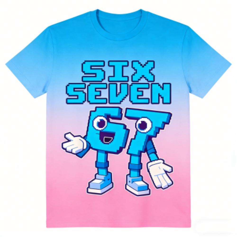 Sommer Mode Cartoon Sechs Sieben 67 Aufdruck Kinder T-Shirts Sommer Street Kurzarm Outdoor Freizeit Oberteile für Jungen und Mädchen T-Shirts Top