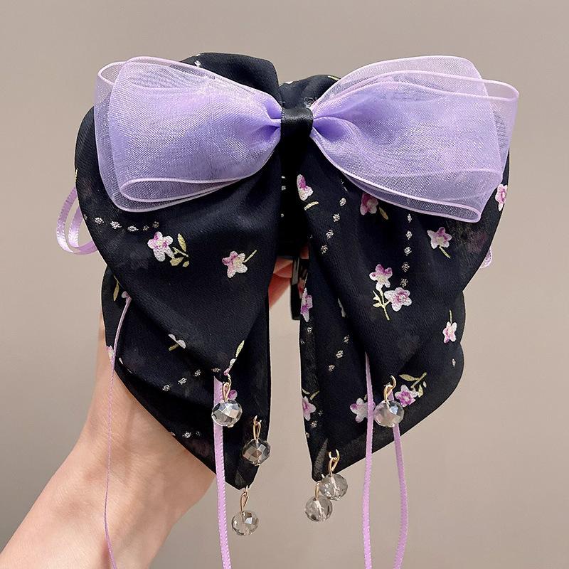 Elegant Retro Satin Bow Hair Clip for Women - Perfect for Low Ponytails and Head Ornaments