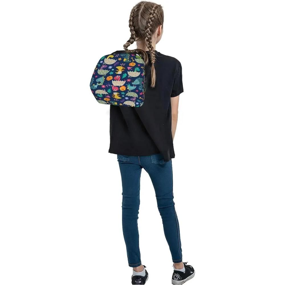 Genți de prânz termoizolate cu dinozauri de desene animate cu buzunar, cutie de prânz termică reutilizabilă pentru băieți, fete, școală, picnic, plajă