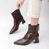 Korean version of pointed brown short boots, children's customized rear zipper thick heel women's boots customized autumn and winter new high-heeled