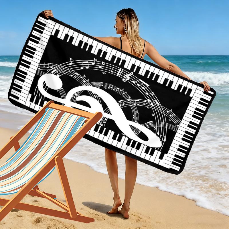Telo Mare con Stampa Note Musicali, Telo Grande Morbido Asciugatura Rapida per Spiaggia Campeggio Nuoto