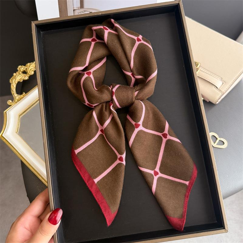 Plaid Pony Imitation Velvet Herringbone Pattern Cotton and Linen Small Square Scarf Silk Scarf Headscarf Shawl Sun Protection Scarf Women's Scarf
