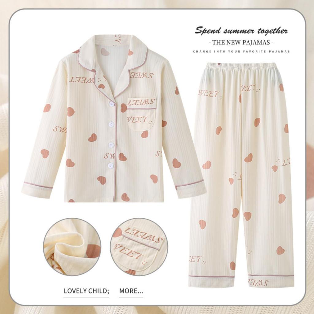 Kids Cardigan Long Top and Bottom Unisex and Air Conditioning Medium and Large Cute Casual Winter White [MOE2HUO] Pajamas, Sleeves, Set, Kids,