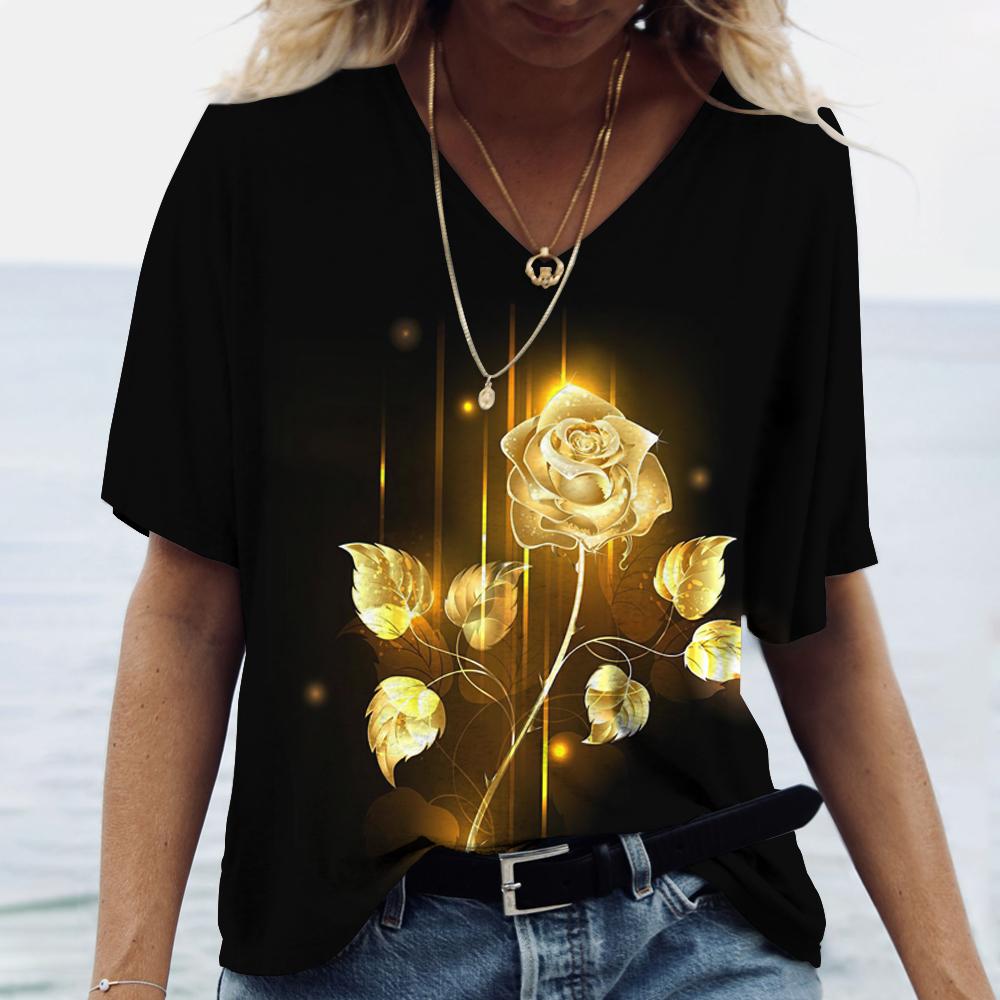 

Женская футболка в стиле ретро с короткими рукавами и 3D принтом, повседневная футболка с v-образным вырезом, топы в стиле Харадзюку, большие размеры, модная женская одежда