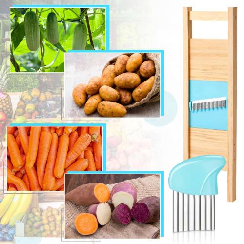 Set of 2 Wave Waffle Crinkle Cutter, Stainless Steel French Fry Cutter, Potato Slicer, Crinkle Chopper, Potato Lattice, Carrot Chip Maker, Kitchen Too