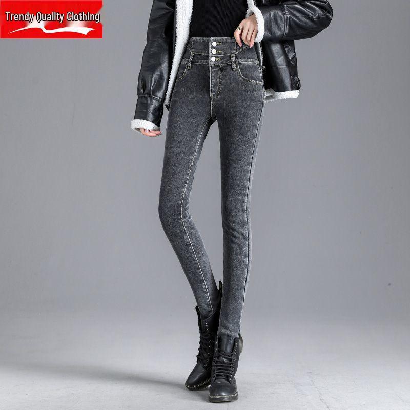 2025 Women's Slim Fit High Waist Stretch Jeans - Plus Velvet, Thickened, Warm, Pencil Cut for Autumn/Winter