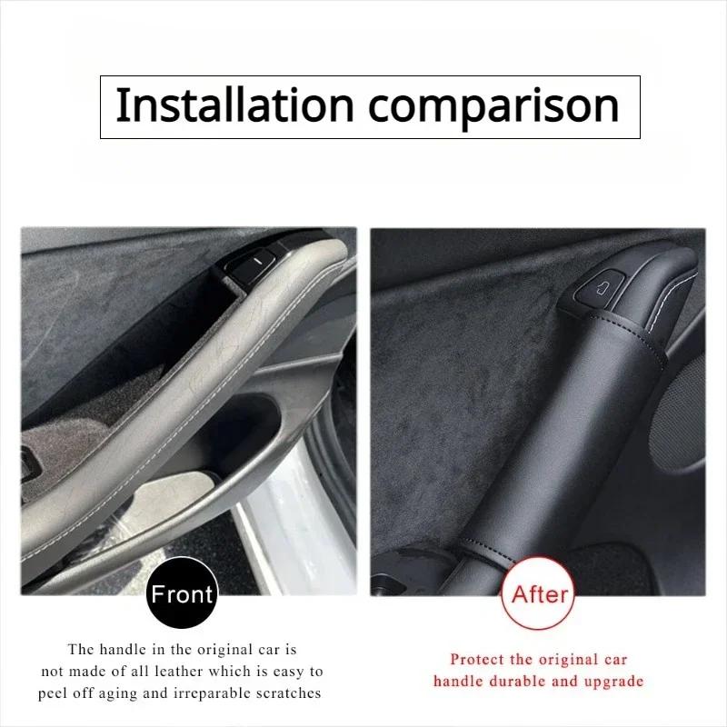 For Tesla Model 3/Y 2025-2025 Leather Protective Case 4PCS Car Door Inner Handle Protector Cover Door Handle Gloves Accessories