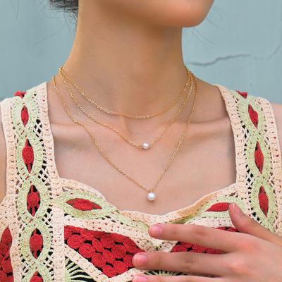 Simple, Pearl Pendant Multi-layer Stacked Metal Women's Neck Chain Personalized Collarbone Chain 3-piece Set