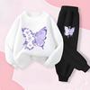 Spring Long Sleeved Top Long Pants Two Piece Sets for Girls Elegant Butterfly Printed Hoodies Suit Children's Outfits Tracksuit