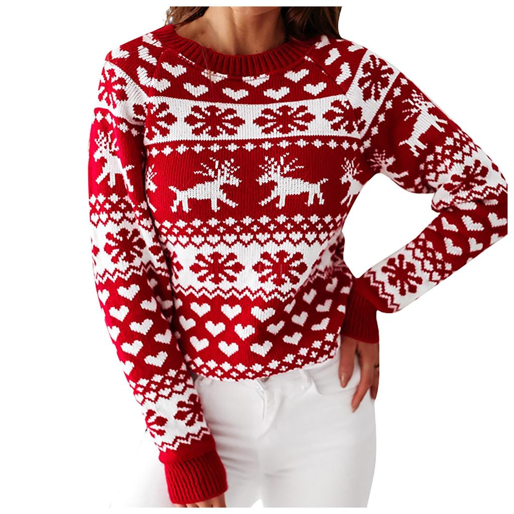 Women's Fashion Christmas Knitted Printed Long Sleeve Round Neck Sweater