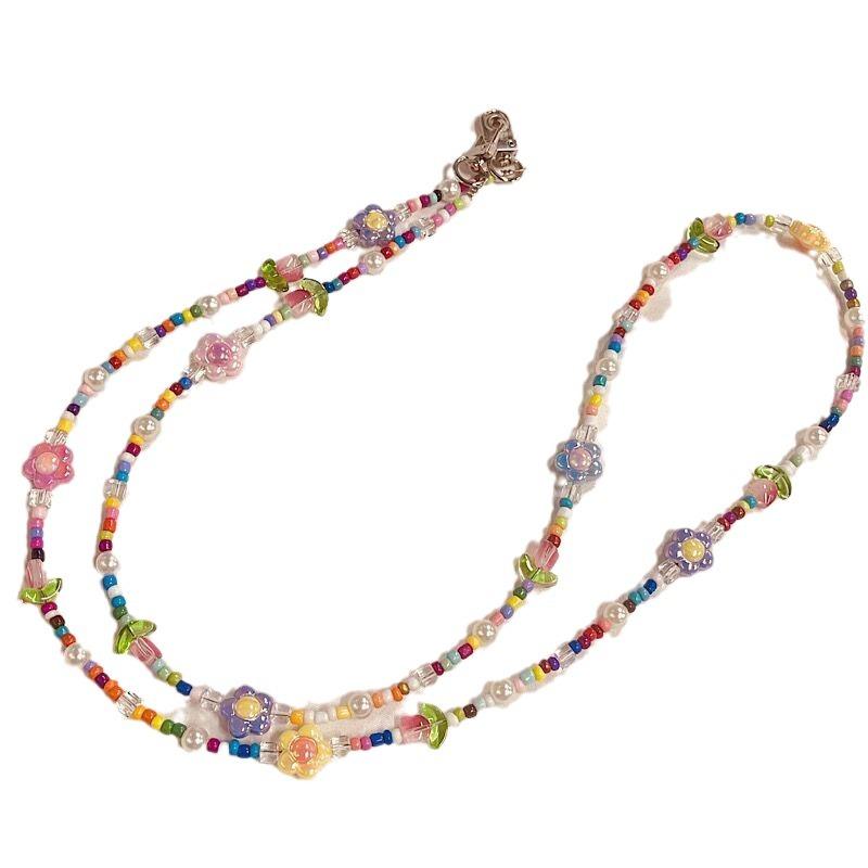 Long Colorful Tulip Flower Beaded Phone Strap Bag Chain Pendant for Girls