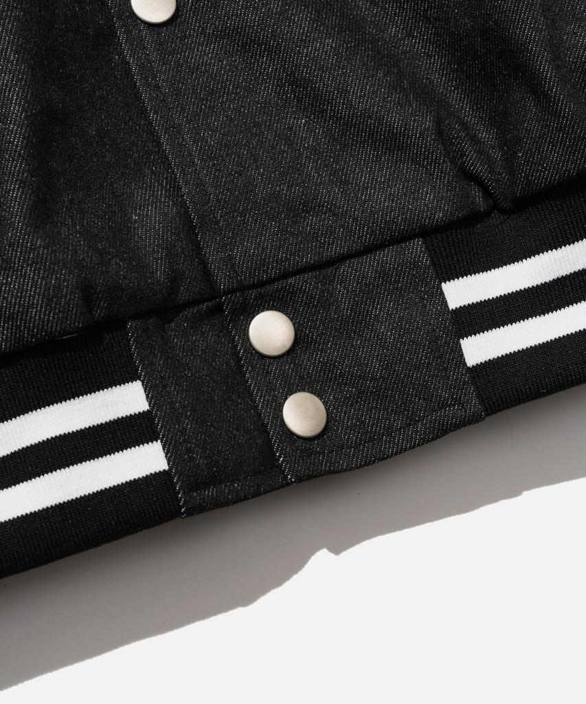 Vastic Leather Collar Denim Varsity Jacket_Black