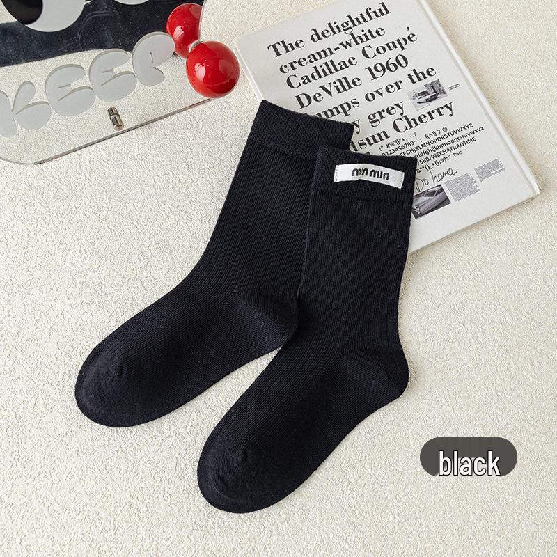 

Children s Trendy Mid-Calf Cotton Socks - Solid Colors for Girls (Spring/Autumn) XL (19-22cm, 9-12 years) чорний