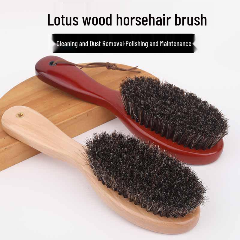 Horsehair Clothes & Shoe Brush with Solid Wood Handle for Dust Removal