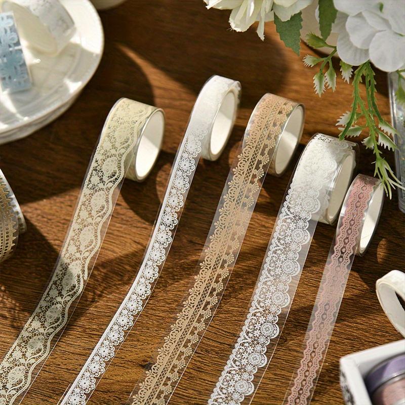 6 Rolls of European and American Style, Multi-Size, Retro Literary Lace Transparent PET Notebook Tape Stickers
