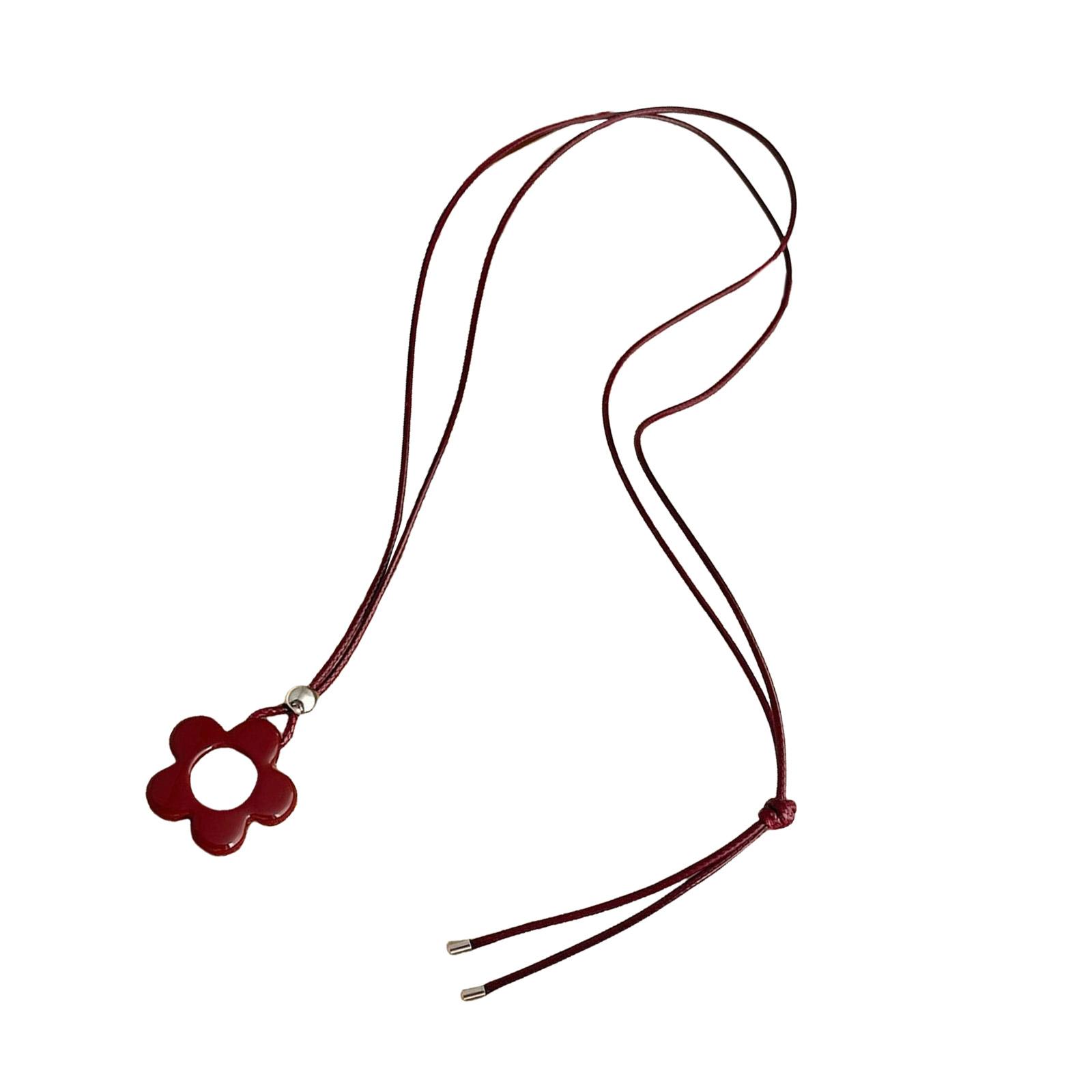 

Длинное кожаное ожерелье-шнурок с портативной прочной полимерной подвеской в виде цветов, портативное для повседневной носки и для вечеринок. красный