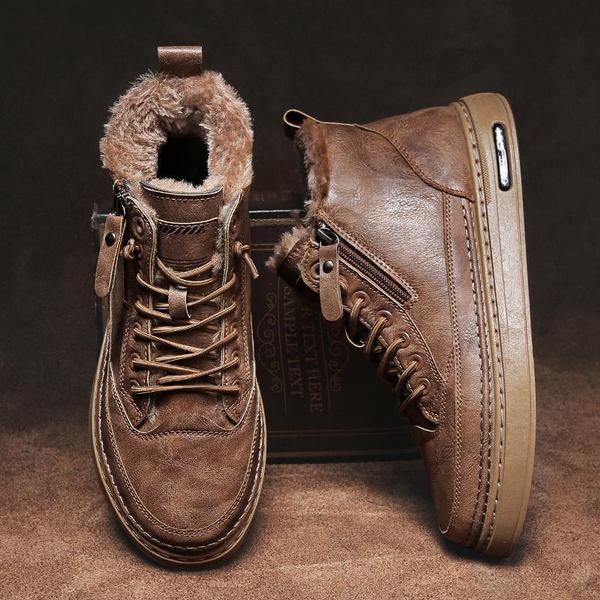 Men's Casual Trendy Shoes Warm Shoes Men's Winter Warm Ankle Boots Men's Fleece High-top Cotton Shoes Male Leather Shoes