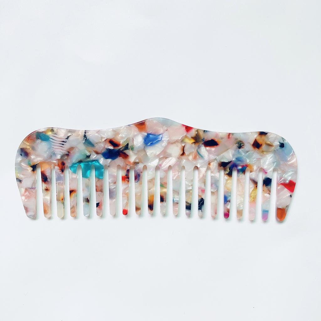 Daily Life Hairdressing Tail Cellulose Marble Pattern Hair Combs Wide Teeth Tortoise Shell Colorful Acetate Hair Combs for Women
