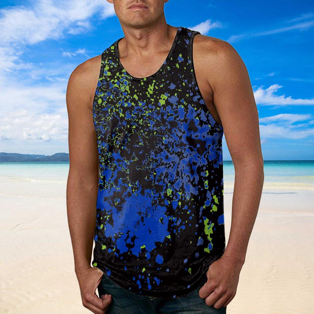 Mens Fashion Hawaiian Beach Sports Tank Top Men Gym Print Vest
