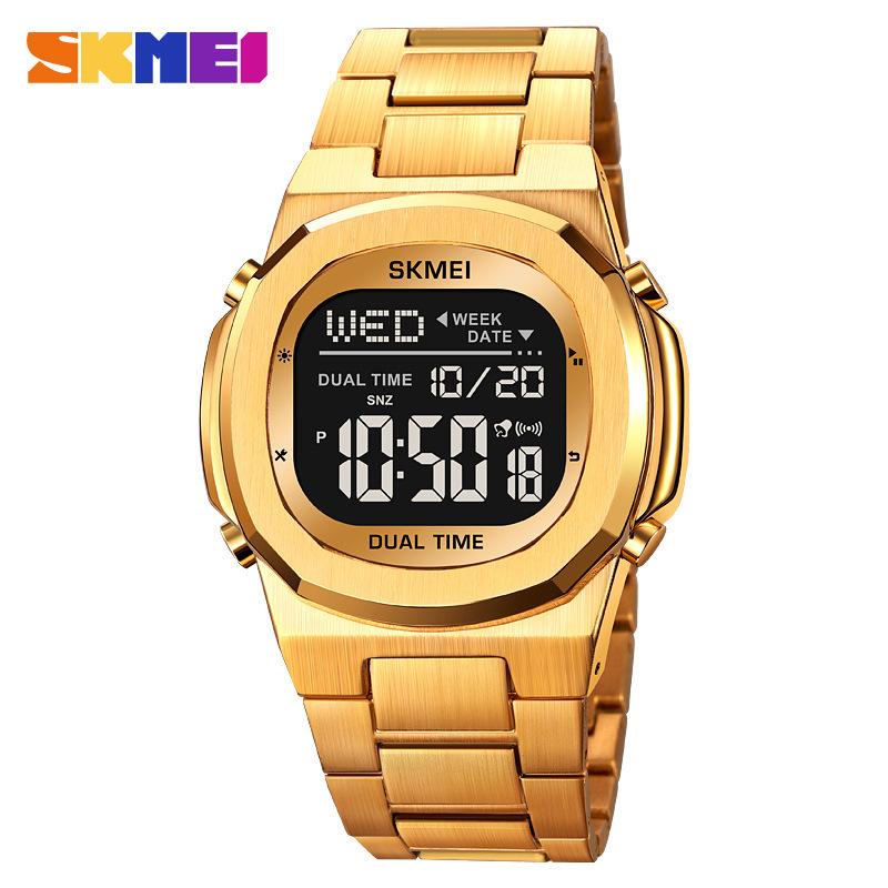 SKMEI Men's Digital Sports Watch, Steel Band Waterproof Multifunction Casual Wristwatch