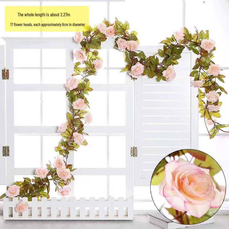 Rattan Plastic Rose Vine Artificial Flowers for Wedding Décor, Ceiling or Wall Hanging, and Air Conditioning Pipe Cover