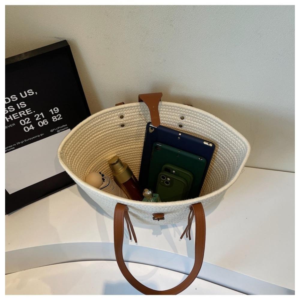 Large Capacity Woven Bag Women's New Straw Bag Shoulder Bucket Bag Portable Vegetable Basket Beach Bag Woven Straw Tote Bag for Women