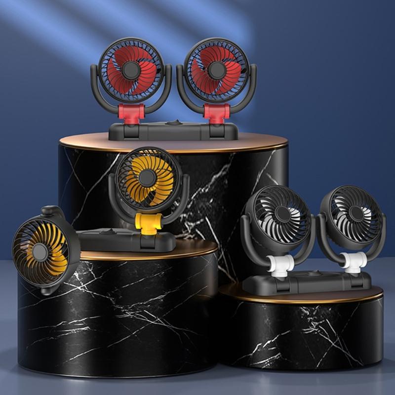 Ventilátor do auta USB/12V/24V ventilátor do auta s 2 rychlostmi, 360° otočný dvouhlavý ventilátor, elektrický ventilátor do auta se silným větrem