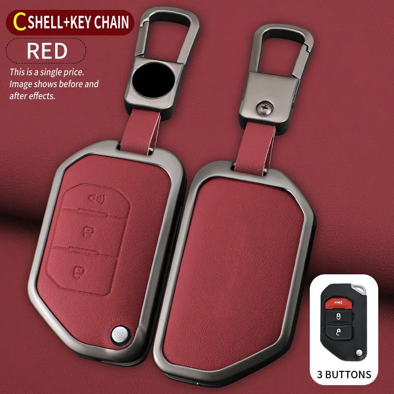 Interior Mouldings Car Flip Key Case Cover Shell Fob For Jeep Gladiator JT Sahara JLU Wrangler JL Rubicon 2018 2019 Alloy Leathe