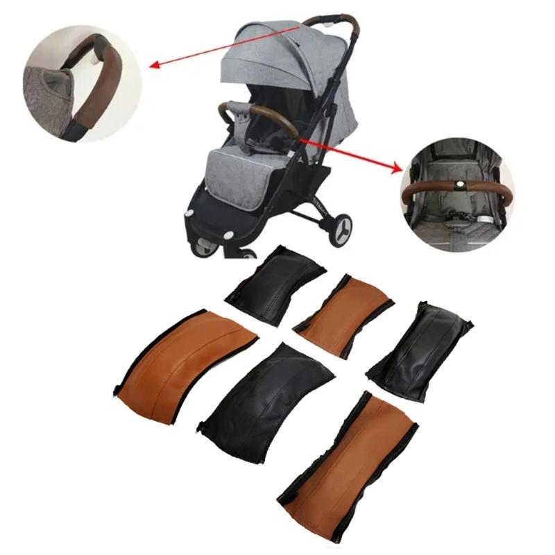 1 Set PU Leather Strollers Grip Protectors Feature Zipper Design Easy To Clean Handlebar Sleeve For Long Time Use