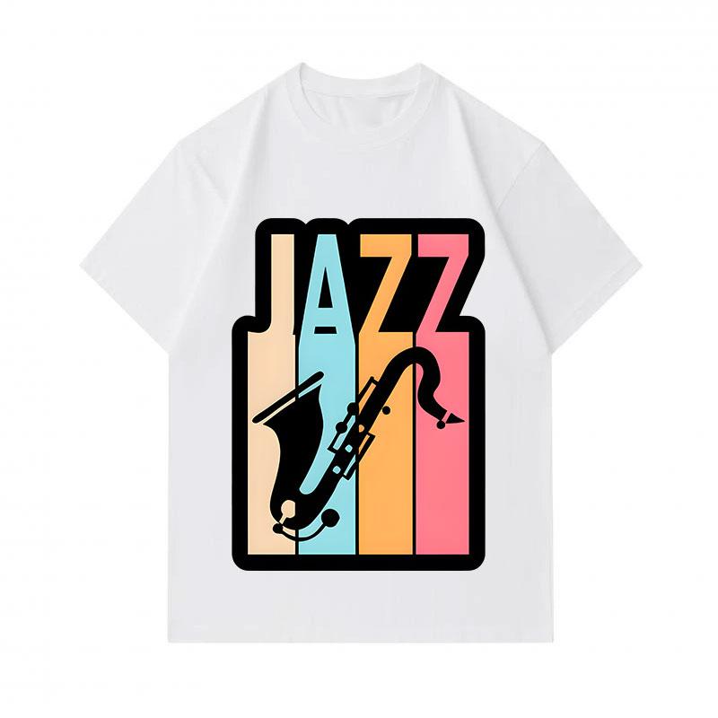Men's 100% Cotton Crew Neck Short Sleeve T-Shirt, Retro Jazz Saxophone Colorful Print Casual Comfortable Tee for Music Lovers Daily Wear
