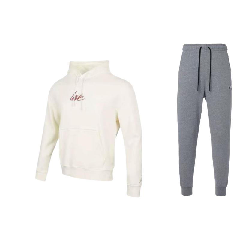 

Jordan Letter Logo Embroidered Hoodie And Mid-Waist Pants Casual Sports Set Unisex Sets DQ7341-091+FD4801-133 L
