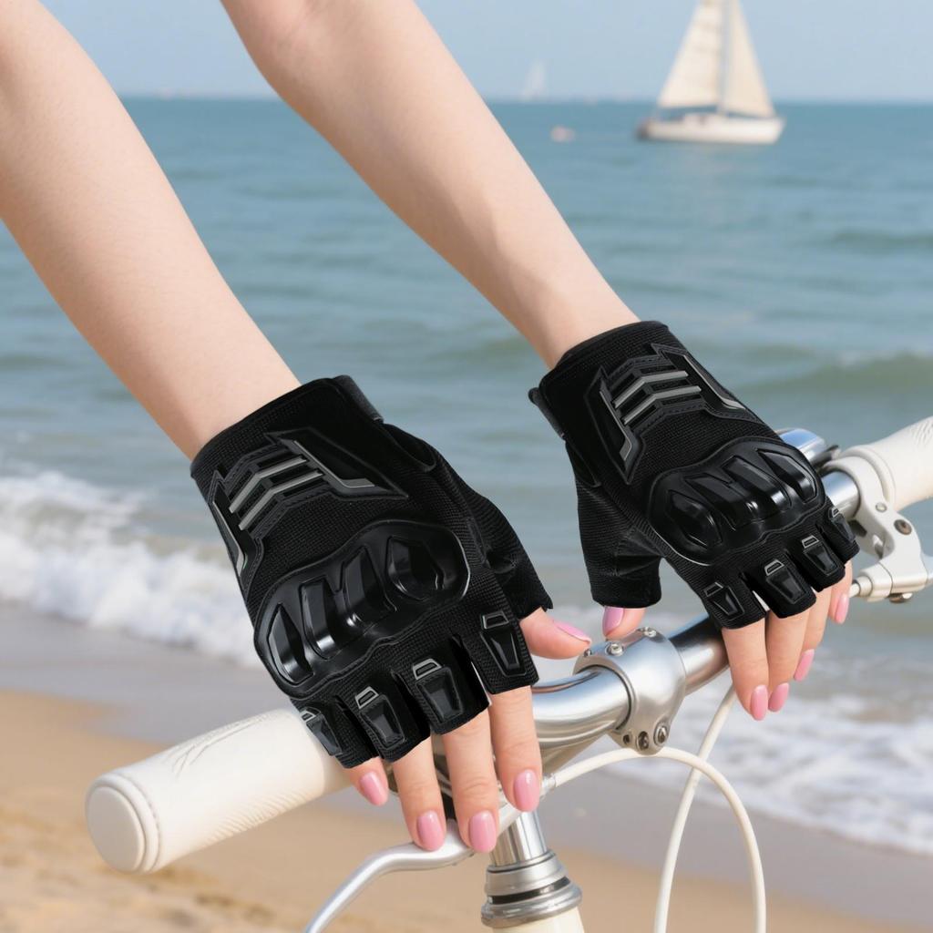 Outdoor Motorcycle Biker Anti-fall Half Finger Gloves Breathable Padded Motorcycle Mitten Anti-Slip Grip For Biking Hiking