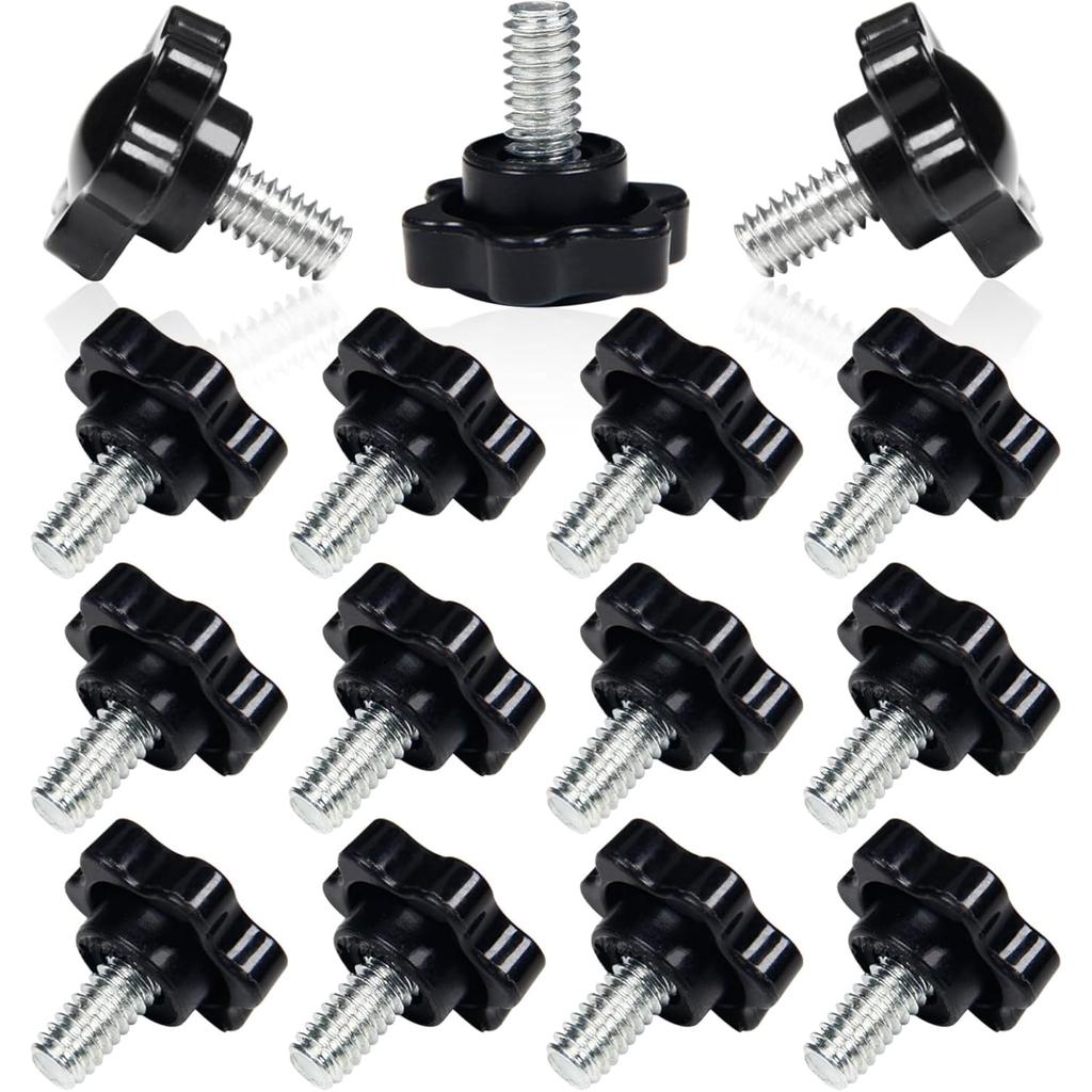 MroMax 15Pcs 1/4"-20 X 1/2" Threaded Knurled Thumb Nuts, Black Plastic Knobs Clamping Screws, Grip Knob Screw for Replacing Umbrella Base