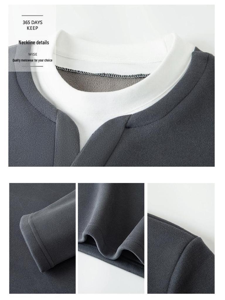 Men’s 2025 Autumn/Winter Long Sleeve Double Collar Patchwork Sweatshirt