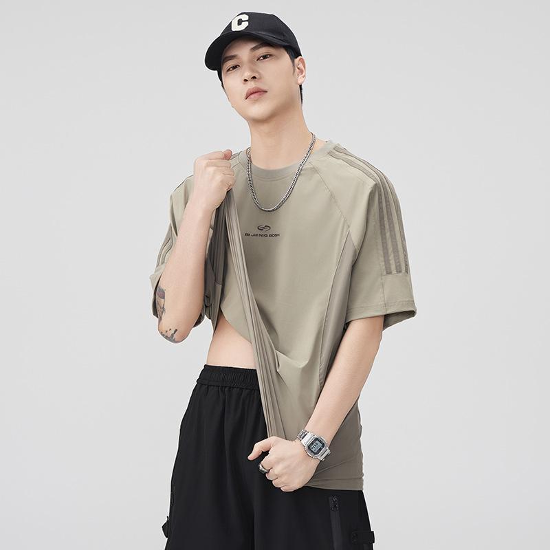 Summer Thin Ice Silk Short-sleeved T-shirt Men's Loose Contrasting Half-sleeved Top