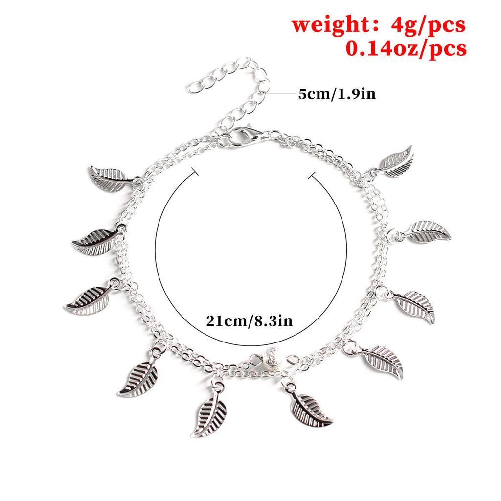Fashion simple trend alloy women's handmade double-layer round bead leaf anklet